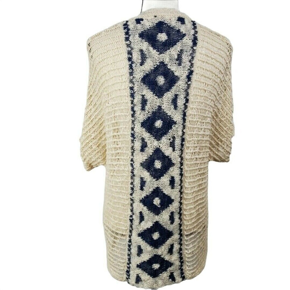 Sweet Journey Boho Cardigan Sweater Womens S Cream Blue Geometric Short Slv - Picture 5 of 8